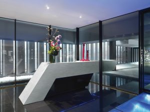 Marble desk in reception area
