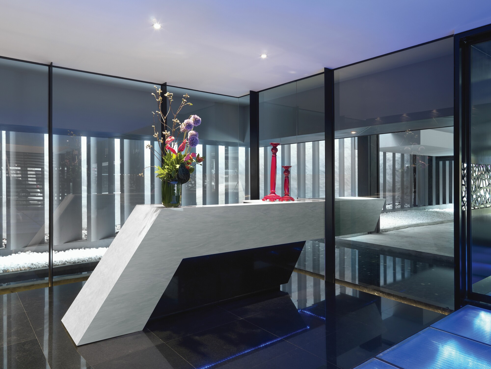 Marble desk in reception area